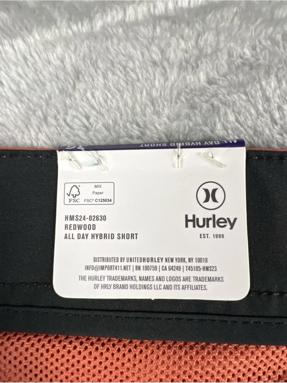 NWT Hurley Shorts All Day Hybrid Quick Dry Stretch Redwood Men's Size 36